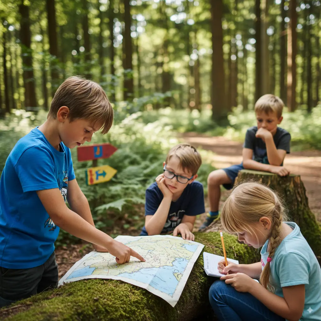 Blog-Beitrag: Schatzsuche für Kindergeburtstag: Wie Schnitzeljagden die kindliche Entwicklung und Erziehung fördern - Schatzsuche Kindergeburtstag Aufgaben wie Rätsel l...